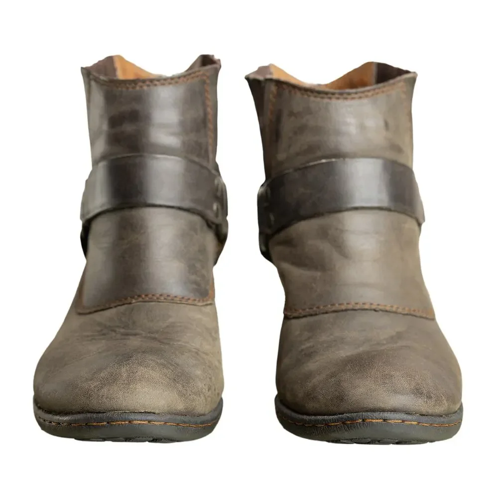 B.O.C Sasha Leather Harness Boot Distressed Gray Moto Western Style Ankle Bootie